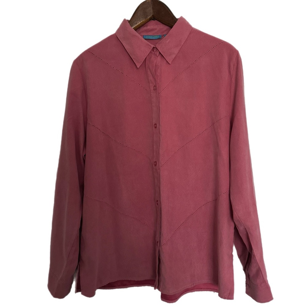 VINTAGE Pink Faux Suede Western Button Down Shirt - Size L